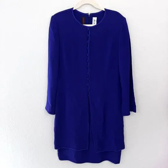 Tom And Linda Platt Womens Midi Dress Size L VTG Wedding Guest MOB Bold Purple - Picture 1 of 8